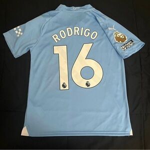 Rodrigo #16 Man City World Champions Badge Small Jersey light blue Manchester
